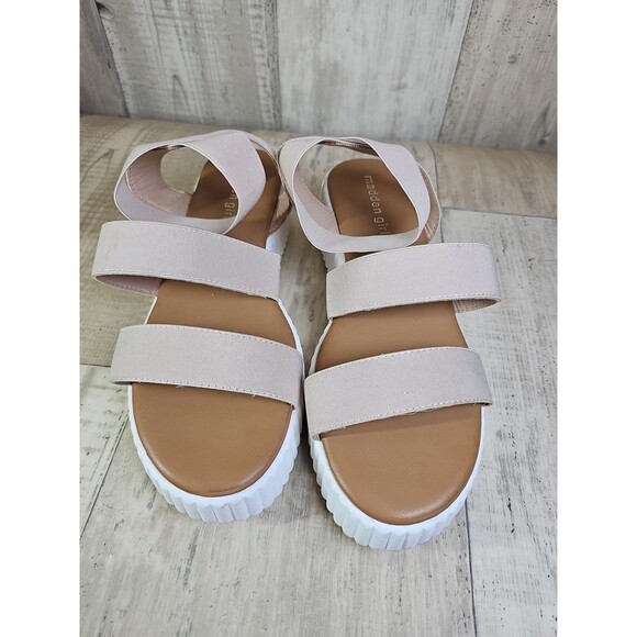 Madden Girl Women’s Sandals Beige Elastic Strap Platform Wedge Size 9  Cute++ - Picture 1 of 10